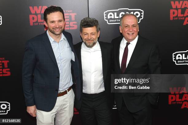 Supervisor Dan Lemmon, Andy Serkis and Sr. VFX Supervisor Joe Letteri attend the "War for the Planet Of The Apes" New York Premiere at SVA Theater on...