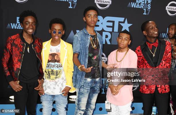 Caleb McLaughlin, Myles Truitt, Jahi Di'Allo Winston, Dante Hoagland and Tyler Marcel Williams of 'The New Edition Story' attend the 2017 BET Awards...