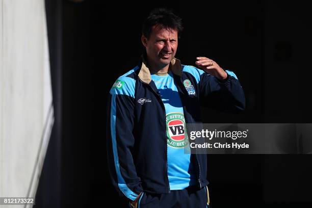 Laurie Daley looks on during the New South Wales Blues State of Origin training session at Cbus Super Stadium on July 11, 2017 in Gold Coast,...