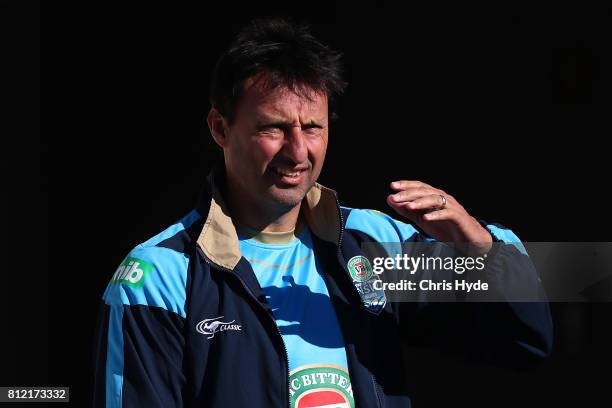 Laurie Daley looks on during the New South Wales Blues State of Origin training session at Cbus Super Stadium on July 11, 2017 in Gold Coast,...