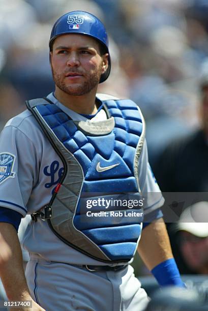 Russell Martin of the Los Angeles Dodgers stands in between plays during the game against the San Diego Padres at Petco Park in San Diego, California...