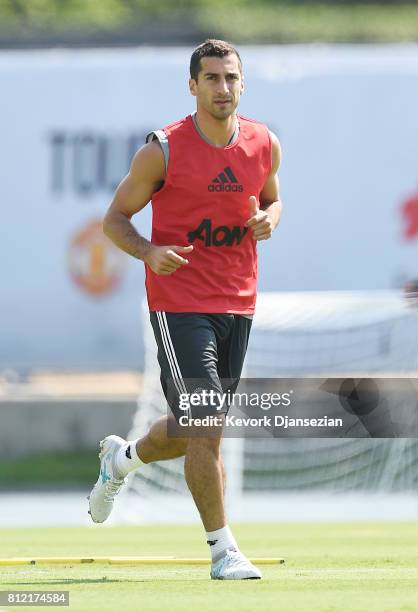 Midfielder Henrikh Mkhitaryan of Manchester United during a training session for Tour 2017 at UCLA's Drake Stadium July 10 in Los Angeles, California.