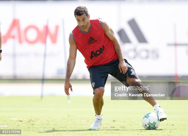 Midfielder Henrikh Mkhitaryan of Manchester United during a training session for Tour 2017 at UCLA's Drake Stadium July 10 in Los Angeles, California.