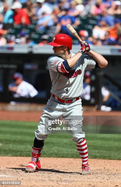 Daniel Nava of the Philadelphia Phillies bats against the New York Mets during their game at Citi Field on July 2, 2017 in New York City.