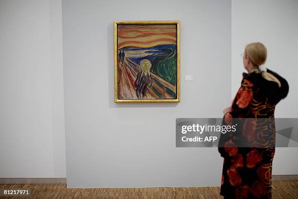 "The Scream" by expressionist painter Edvard Munch is on display for the public on May 23, 2008 at the Munch Museum in Oslo after it was restored and...