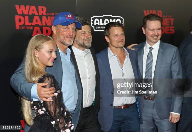 Actors Amiah Miller, Woody Harrelson, Andy Serkis, Steve Zahn and director Matt Reeves attend the "War For The Planet Of The Apes" New York premiere...