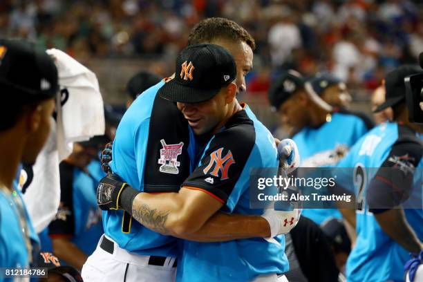 Aaron Judge and Gary Sanchez of the New York Yankees during the 2017 T-Mobile Home Run Derby at Marlins Park on Monday, July 10, 2017 in Miami,...