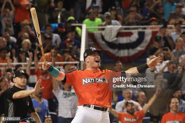 Justin Bour of the Miami Marlins competes in the T-Mobile Home Run Derby at Marlins Park on July 10, 2017 in Miami, Florida.