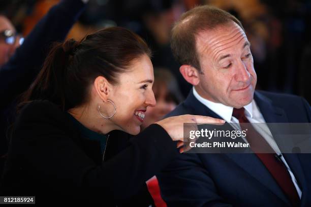 Labour Party deputy leader Jacinda Ardern and leader Andrew Little prepare to announce the party's Families Package at the Leataata O Tupulaga O le...