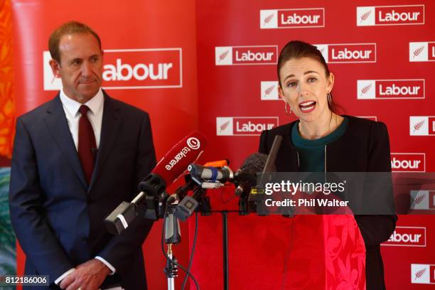 Labour Party deputy leader Jacinda Ardern announces the party's Families Package at the Leataata O Tupulaga O le Pasefika Pre-school as leader Andrew...