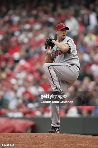 Brandon Webb of the Arizona Diamondbacks pitches during the game against the Cincinnati Reds at Great American Ball Park in Cincinnati, Ohio on March...