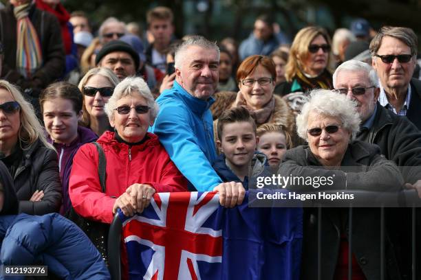 Fans look on during the Team New Zealand Americas Cup Wellington Welcome Home Parade on July 11, 2017 in Wellington, New Zealand.