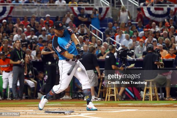 Gary Sanchez of the New York Yankees bats during the 2017 T-Mobile Home Run Derby at Marlins Park on Monday, July 10, 2017 in Miami, Florida.