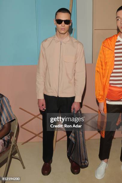 Model poses during the Maiden Noir - Presentation - NYFW: Men's July 2017 at Dune Studios on July 10, 2017 in New York City.