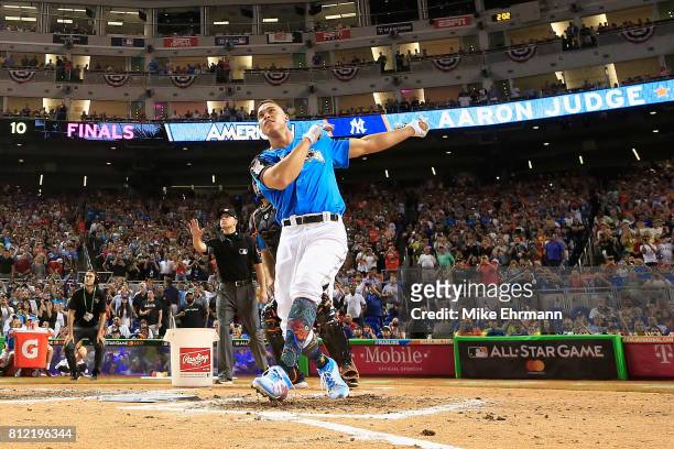 Aaron Judge of the New York Yankees competes in the final round of the T-Mobile Home Run Derby at Marlins Park on July 10, 2017 in Miami, Florida.