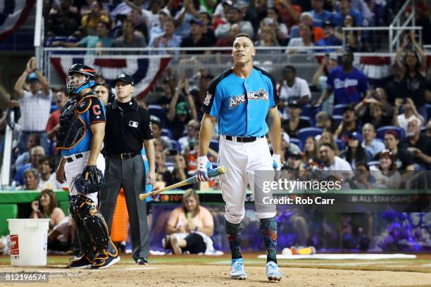Aaron Judge of the New York Yankees competes in the final round of the T-Mobile Home Run Derby at Marlins Park on July 10, 2017 in Miami, Florida.