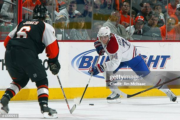 Sergei Kostitsyn of the Montreal Canadiens skates against the Philadelphia Flyers during Game 4 of the Eastern Conference Semifinals of the 2008 NHL...