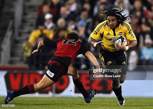 Ma'a Nonu of the Hurricanes runs at the Crusaders defence during the Super 14 semi-final match between the Crusaders and the Hurricanes at AMI...