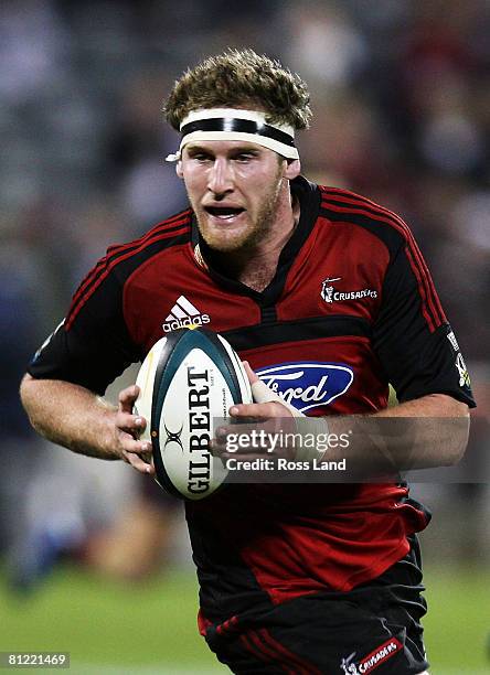Kieran Read of the Crusaders runs the ball during the Super 14 semi-final match between the Crusaders and the Hurricanes at AMI Stadium on May 24,...