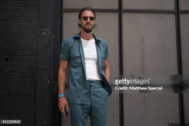 Jon Tietz is seen attending TEDDY ONDO ELLA during Men's New York Fashion Week wearing Undisclosed on July 10, 2017 in New York City.