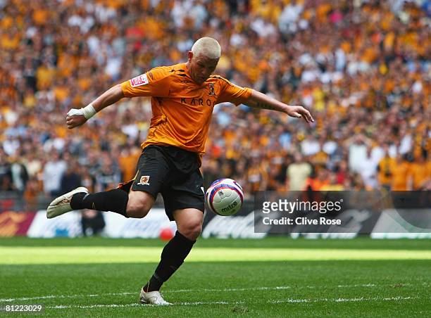Dean Windass of Hull City scores their first goal during the Coca Cola Championship Playoff Final match between Hull City and Bristol City at Wembley...
