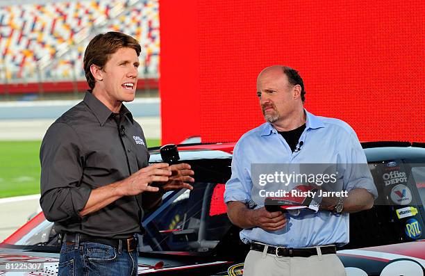 Television personality Jim Cramer interviews Carl Edwards , driver of the Office Depot Ford, during the taping of NBC's "The American Dream" on May...