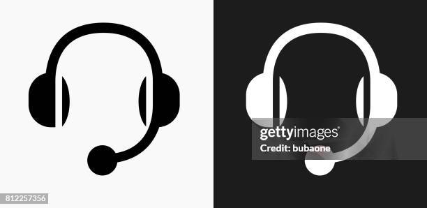 headset icon on black and white vector backgrounds - computer graphic design headphones stock illustrations