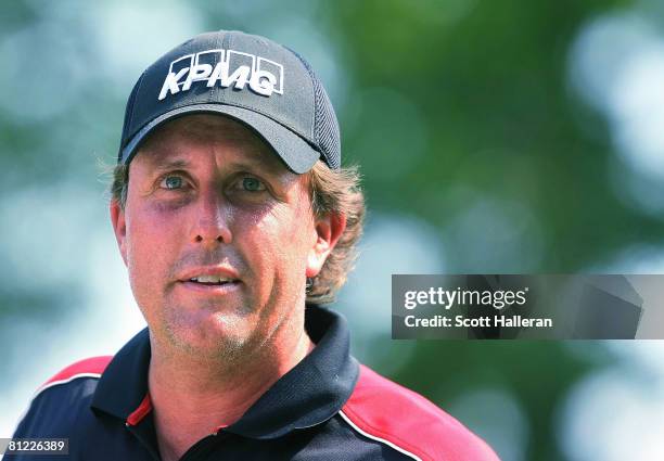 Phil Mickelson waits on the 17th hole during the third round of the Crown Plaza Invitational at the Colonial Country Club on May 24, 2008 in Ft....