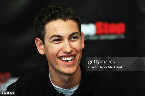 Joey Logano, driver of the Gamestop Toyota, speaks to the media during a press conference prior to the NASCAR Nationwide Series CARQUEST Auto Parts...