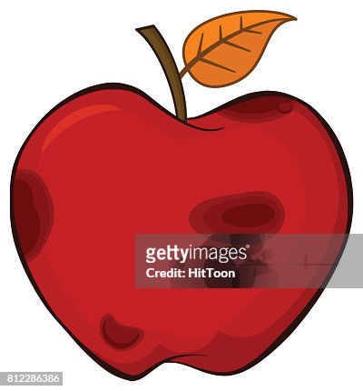 Fruta Podrida Manzana Roja Con Hojas De Dibujos Animados Dibujo Diseño  Simple Ilustración de stock - Getty Images