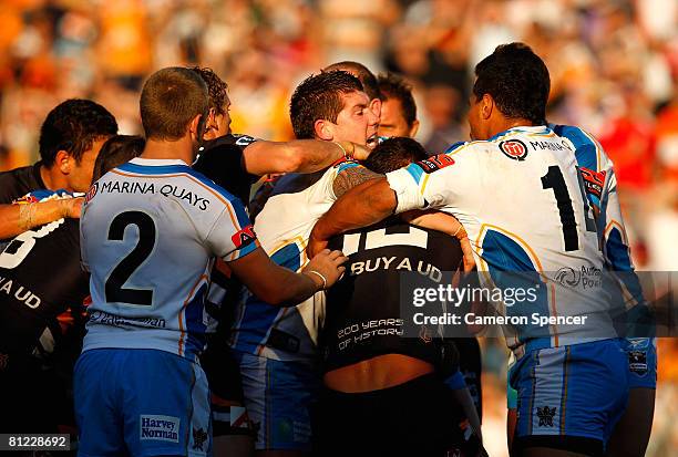 Fight breaks out during the round 11 NRL match between the Wests Tigers and the Gold Coast Titans at Leichhardt Oval on May 25, 2008 in Sydney,...