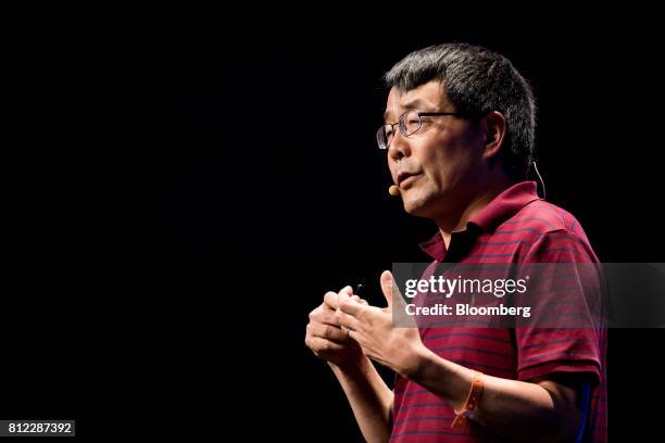 Gong Fengmin, vice president at Xiaoju Kuaizhi Inc., speaks during the Rise conference in Hong Kong, China, on Tuesday, July 11, 2017. The conference...