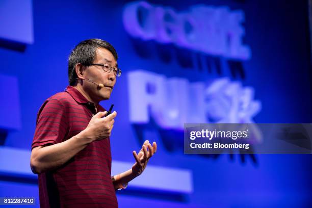 Gong Fengmin, vice president at Xiaoju Kuaizhi Inc., speaks during the Rise conference in Hong Kong, China, on Tuesday, July 11, 2017. The conference...