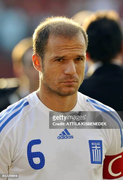 Greek football team captain Angelis Basinas is pictured at Puskas Stadium in Budapest on May 24, 2008 prior to an Euro 2008 warm-up friendly match...