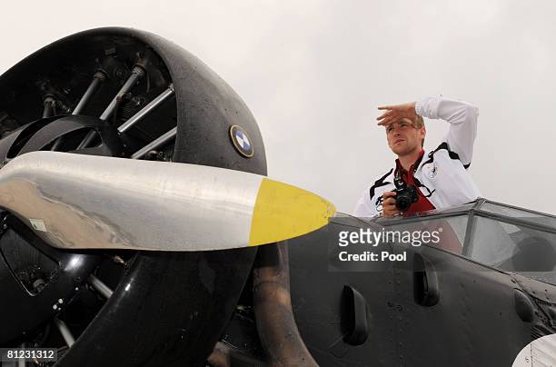 Per Mertesacker looks from the cockpit of a plane of Typ JU 52 after a round fly sponsored by watch manufactrer WC Schaffhausen on May 25, 2008 in...