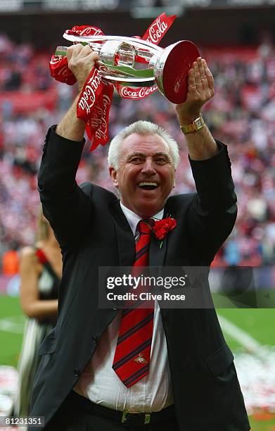 John Ryan chairman of Doncaster Rovers celebrates with the trophy following the Coca Cola League 1 Playoff Final match between Leeds United and...