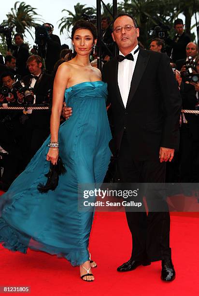 Actor Jean Reno and wife actress Zofia Borucka arrive for the Palme d'Or Closing Ceremony at the Palais des Festivals during the 61st International...