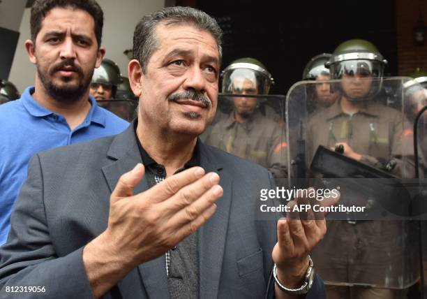 Hamid Chabat , Secretary General of the Istiqlal Party, leads a protest outside the General Union of Moroccan Workers in the capital Rabat, on July...