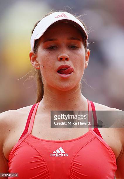 Ashley Harkleroad of USA looks on during the Women's Singles first round match against Serena Williams of USA on day one of the French Open at Roland...