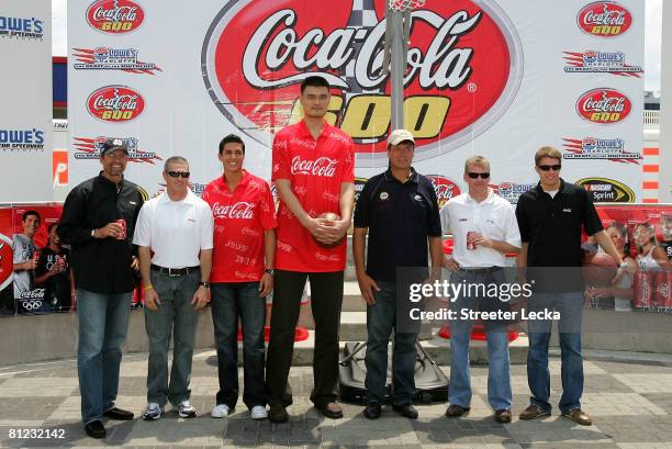 Kyle Petty, driver of the Coca-Cola Dodge, Bobby Labonte, driver of the Honey Nut Cheerios/Betty Crocker Dodge, Olympic Gold Medalist Steven Lopez,...