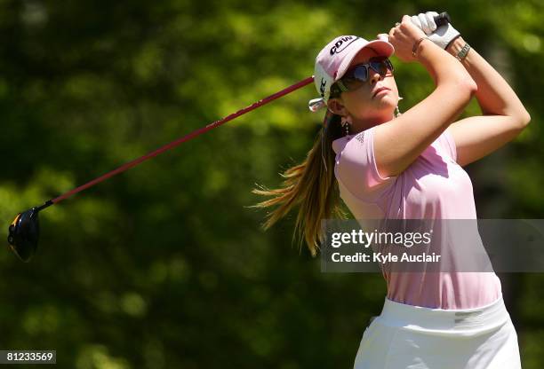 Paula Creamer hits her tee shot on the 12th hole during the final round of the LPGA Corning Classic at Corning Country Club on May 25, 2008 in...