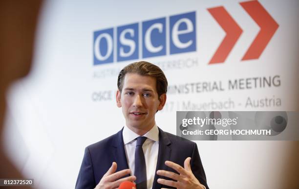 Austrian Foreign Minister Sebastian Kurz addresses journalists at the OSCE Informal Ministerial Meeting on July 11, 2017 in Mauerbach, Austria. -...