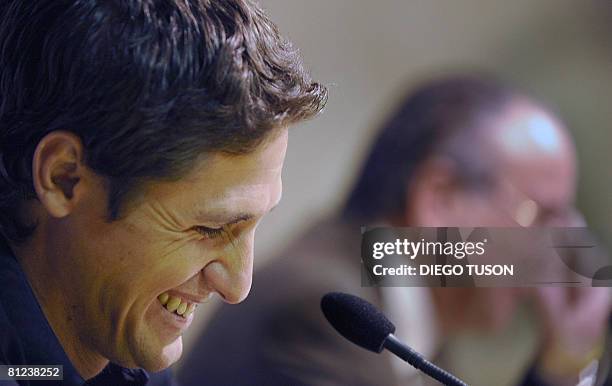 Villarreal's new Brazilian signing Edmilson Jos? Gomes de Moraes smiiles during his official presentation at the Madrigal Stadium in Villarreal on...