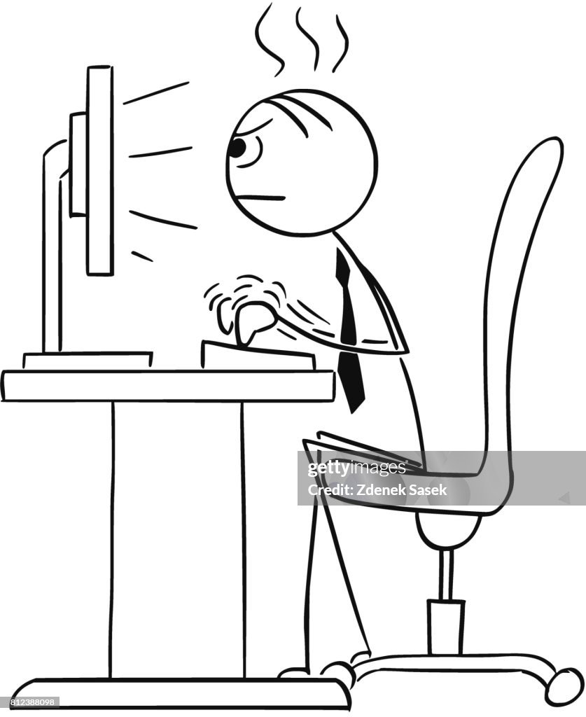 Vector Stick Man Cartoon Of Man Working Typing Hard On The Computer  High-Res Vector Graphic - Getty Images