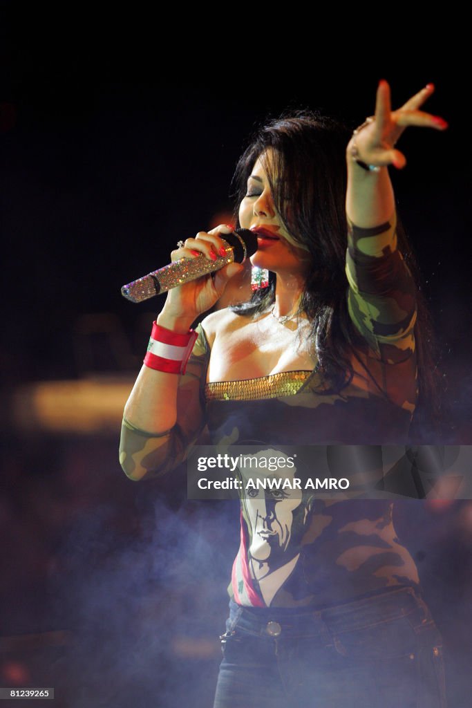 Lebanese pop star Haifa Wehbe, wearing a