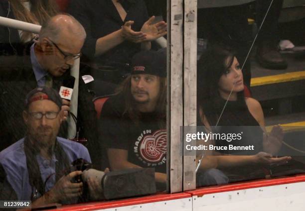 Musician Kid Rock is interviewed by Scott Oake during game two of the 2008 NHL Stanley Cup Finals between the Detroit Red Wings and the Pittsburgh...