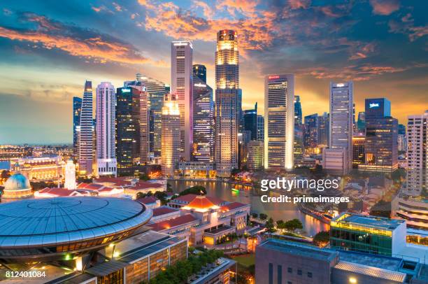 panoramic view urban cityscape in singapore - singapore stock pictures, royalty-free photos & images