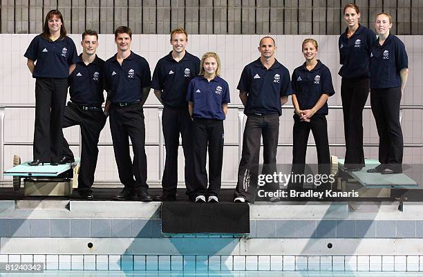 Australian divers Chantelle Newbery, Scott Robertson, Matthew Mitcham, Melissa Wu, Sharleen Stratton, Alexandra Croak and Briony Cole pose after...