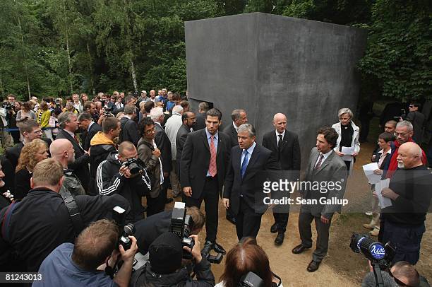 Berlin mayor and openly gay Klaus Wowereit departs after viewing the just-inaugurated memorial to homosexual victims of the Nazis on May 27, 2008 in...
