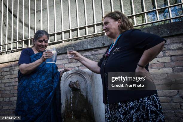 Pinuccia Montanari,Vandana Shiva during Flash Mob Earth Associations gather to defend the public good water and to ask the mayor of Rome Virginia...